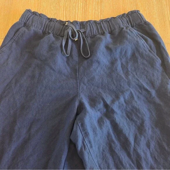 Loft Navy Linen Blend Pull On Pants Elastic Waist Women's Petite Medium - Picture 3 of 6